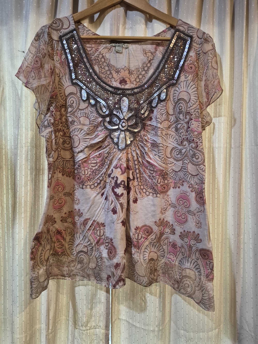 One World Paisley Sequin Boho Top 1X EUC ✨